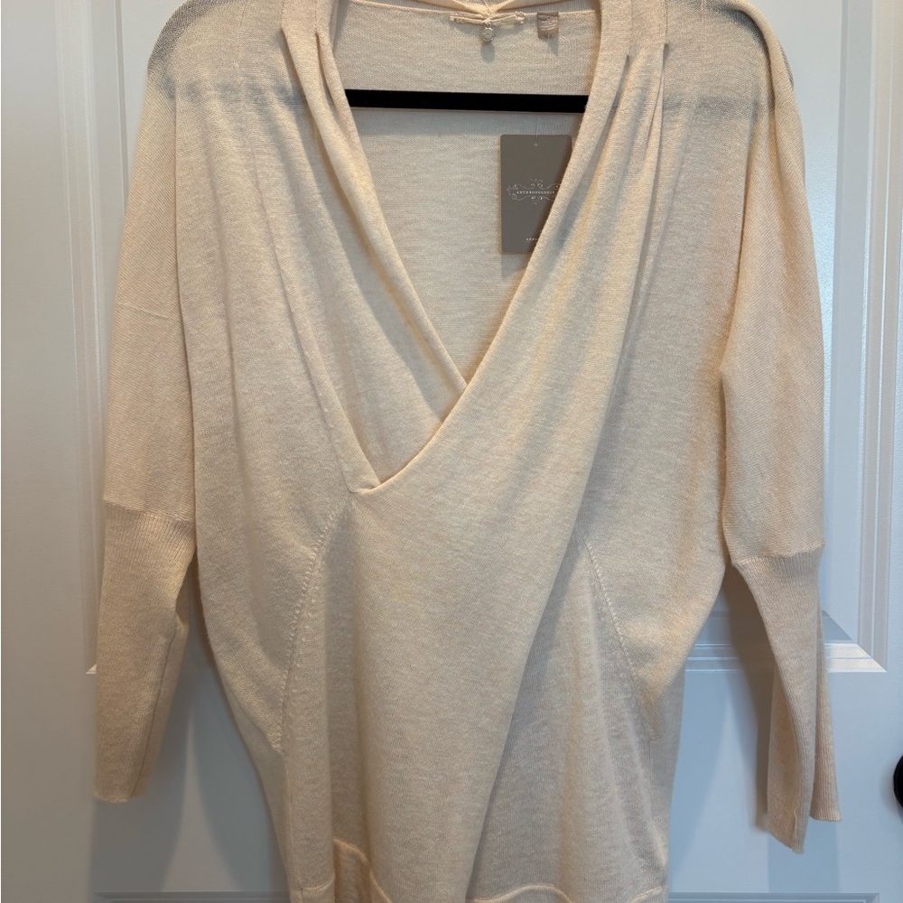 Anthropologie Knitted & Knotted Pink/Beige Faux Wrap Top, L